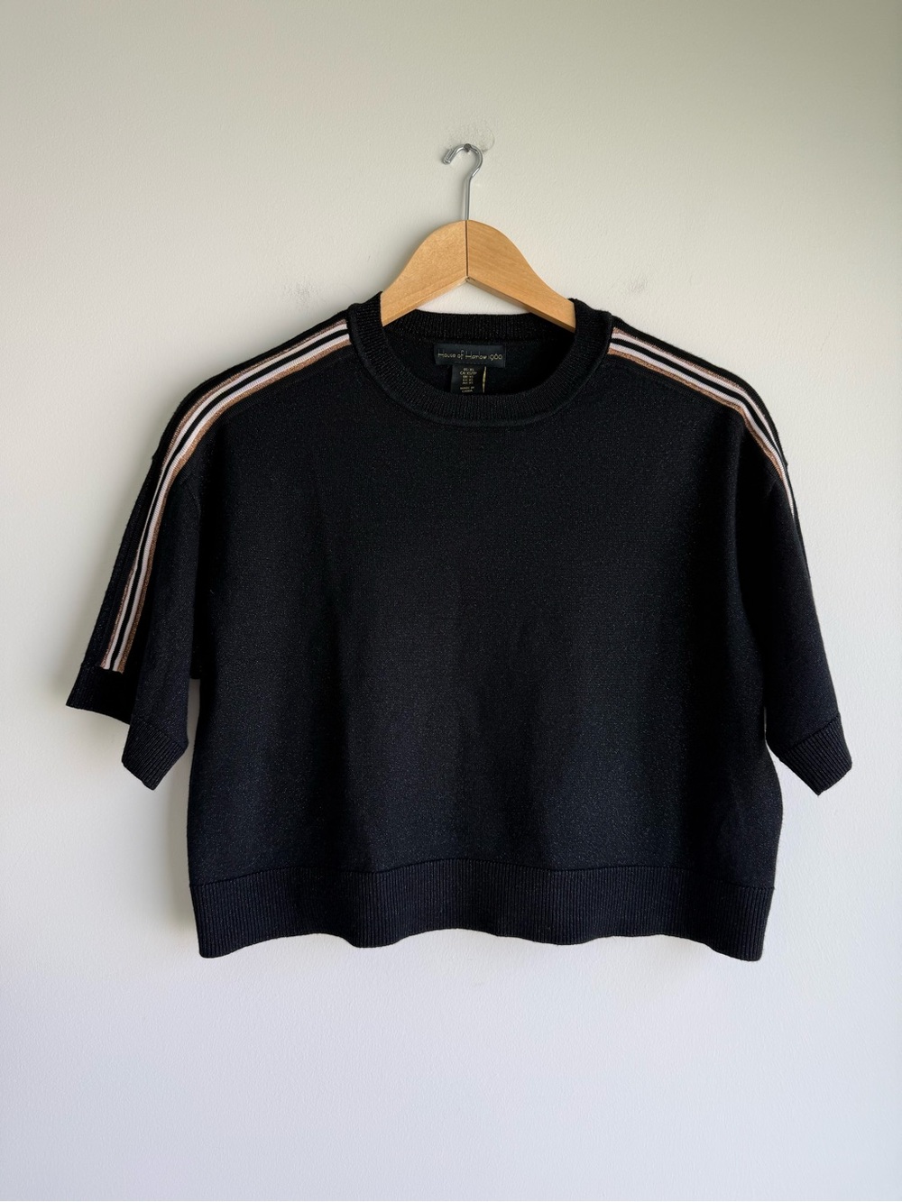 House of Harlow 1960 Metallic Knit Cropped Sweater Top Black Stripe Sleeve XS